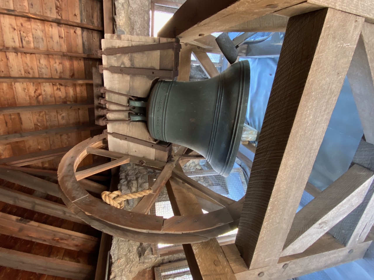 overall view of bell inside steeple