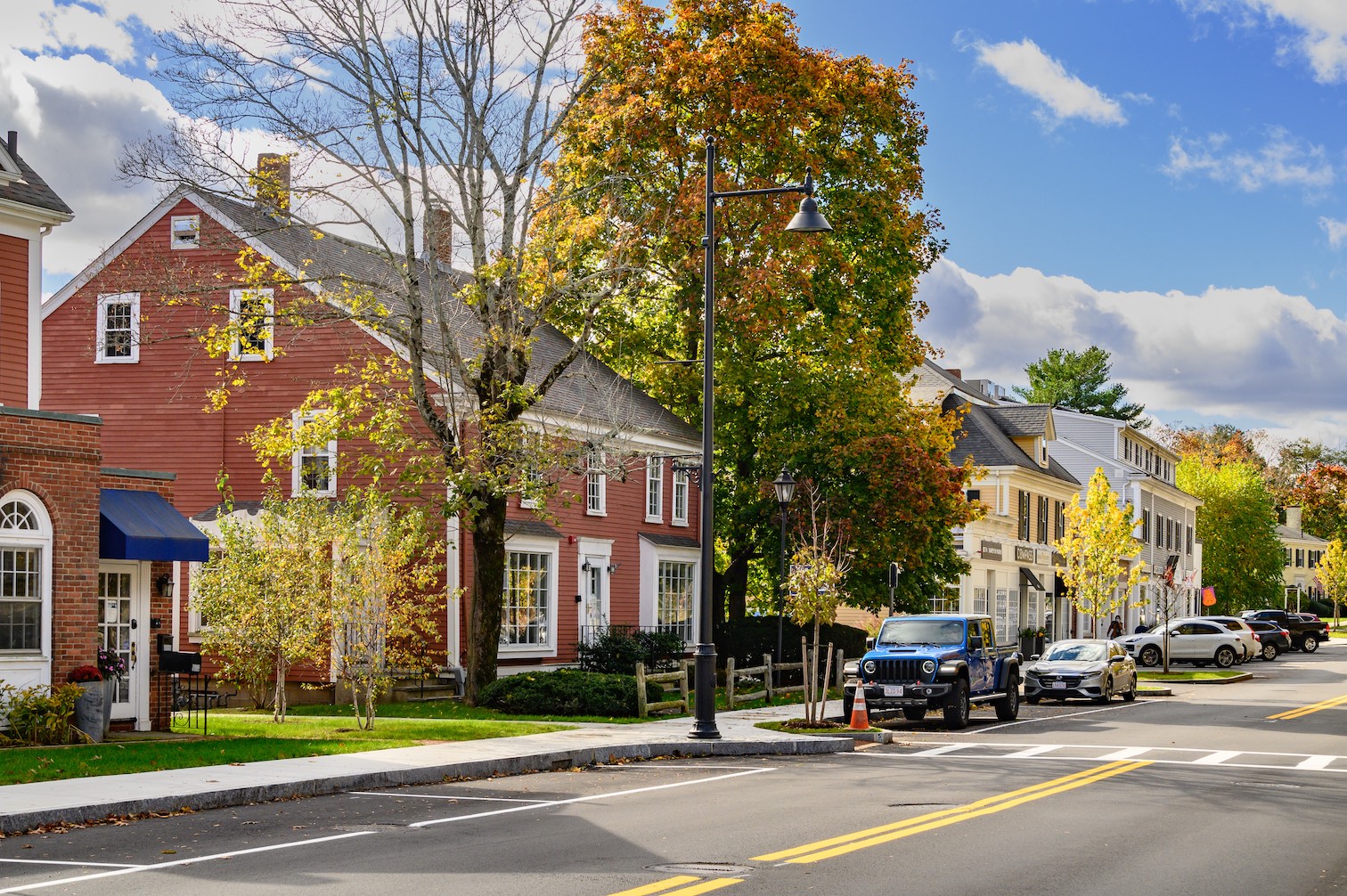 Weston Center streetscape after the improvement project.