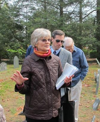 Pam Fox speaking during cemetery tour.