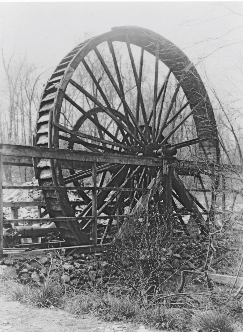 Water wheel remaining after factory era.